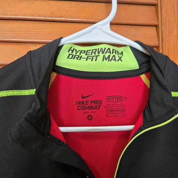 Nike Men's Medium Pro Combat Hyperwarm Dri-Fit Max 1/4 Zip Pullover Black Neon - Picture 4 of 7